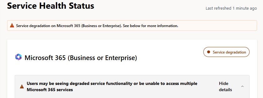 Microsoft status page 1-22-26