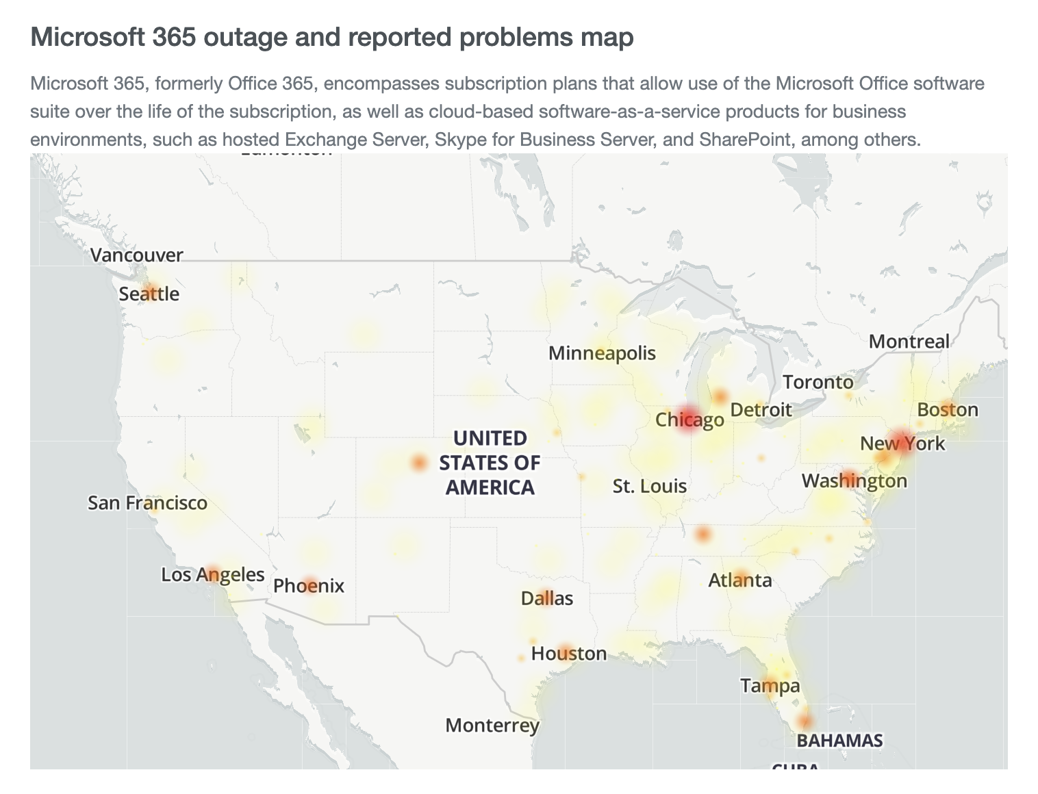 Microsoft 365 outage map