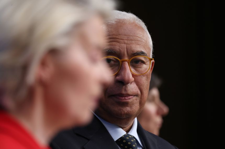 European Council President Antonio Costa and European Commission President Ursula von der Leyen address a media conference at the end of the EU summit in Brussels, Friday, Jan. 23, 2026.