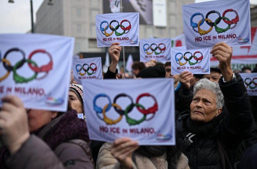  Milan protesters call for U.S. ICE agents to leave Italy as Winter Games approach : NPR