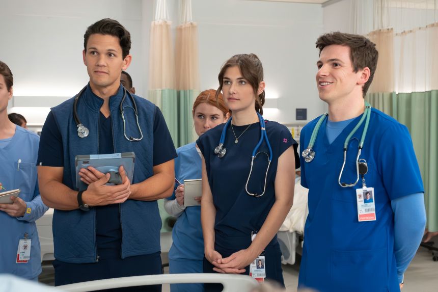 David Gridley, Ava Bunn and Jacob Dudman portray the new class of medical interns in the 