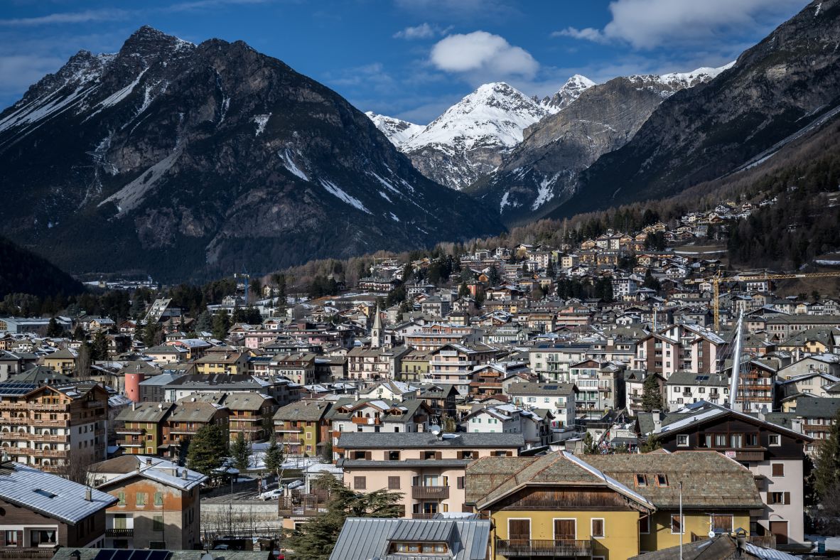 The town of Bormio is seen from the the Stelvio Ski Centre.
