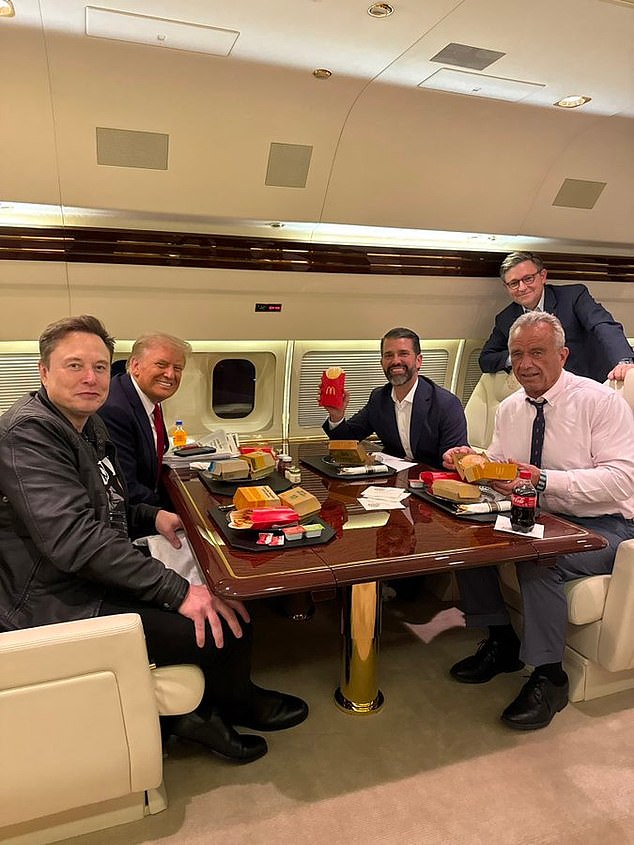RFK Jr has previously described processed food as 'poison.' Nonetheless, President Donald Trump did once convince him to have a McDonald's (Shown above on Air Force One)