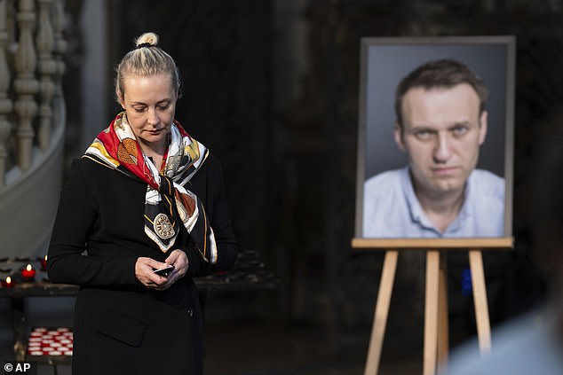 Yulia Navalnaya, widow of Navalny, is seen in St Mary's Church in Berlin after lighting a candle on what would have been her husband's birthday in June 2024