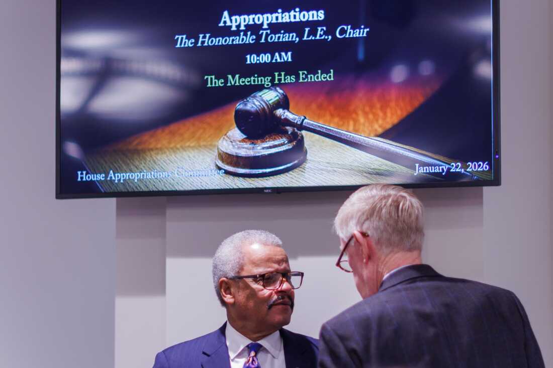 Del. Luke E. Torian, D-Prince William, chats with Del. Terry L. Austin, R-Botetourt, after the House Appropriations Committee heard HB 1384, that would set April 21 as the date for a ballot referendum on a proposed constitutional amendment, on Thursday, January 22, 2026 at the General Assembly Building in Richmond, Virginia.
