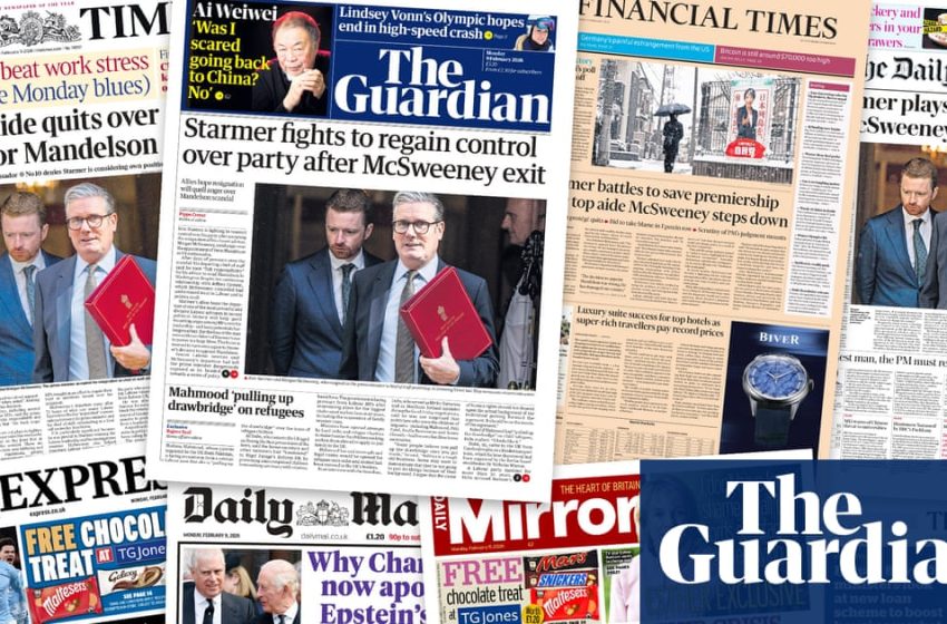  ‘Blame me’: what the UK papers say as Morgan McSweeney quits over Mandelson-Epstein scandal | Keir Starmer