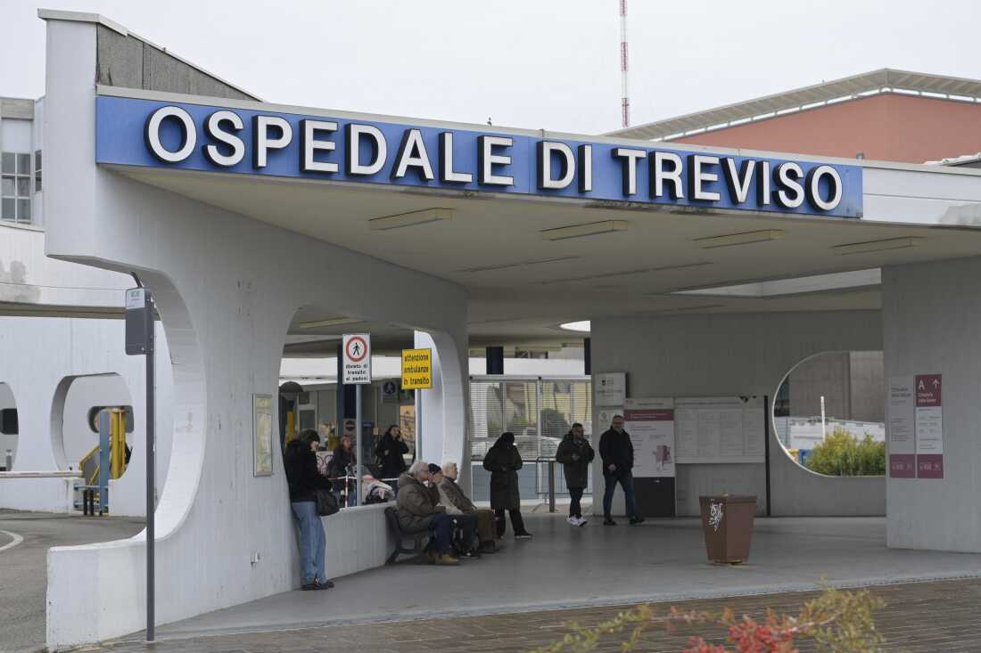 Tthe entrance of the Ca' Foncello Hospital in Treviso, near Venice, Italy where U.S. skier Lindsey Vonn is being treated after she crashed during Women's Olympic Downhill Sunday.