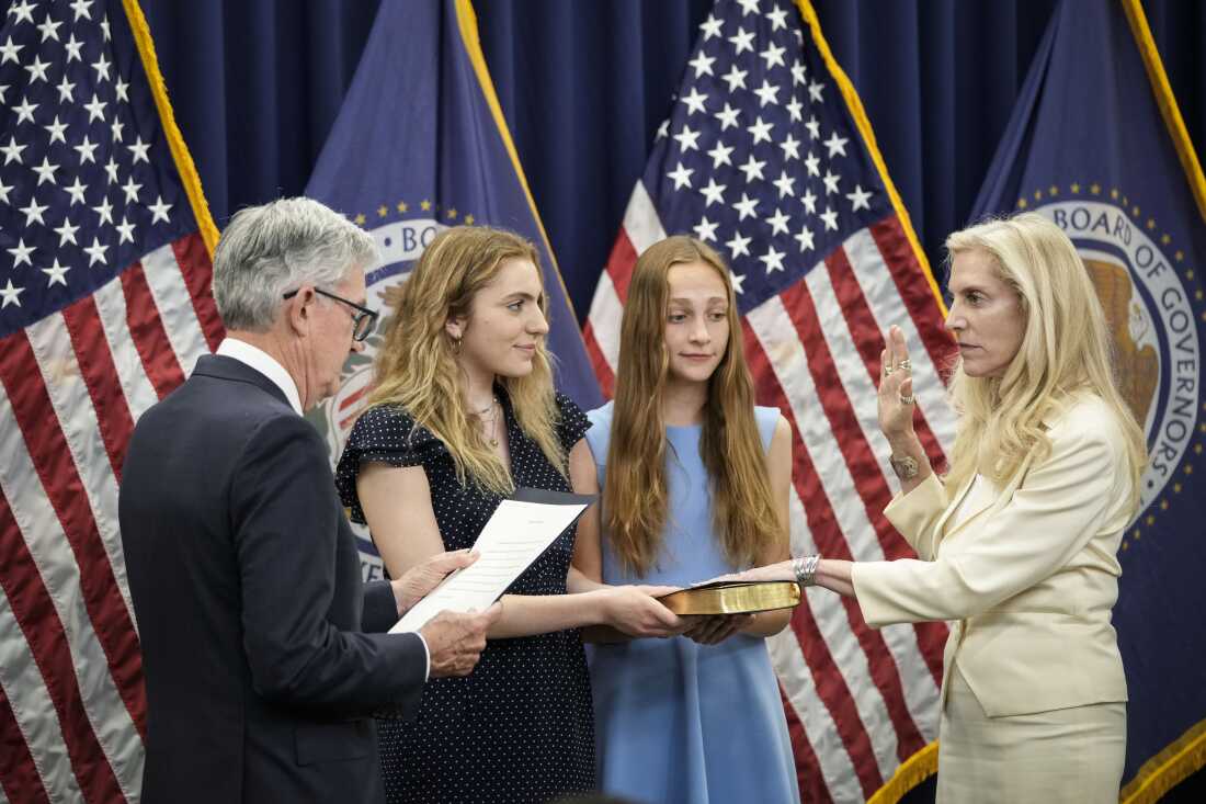 Lael Brainard takes the oath of office as vice chair of the Federal Reserve on May 23, 2022, in Washington, D.C.