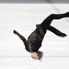 Ilia Malinin lands a backflip in his free skate in the team event on Sunday. 