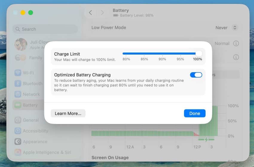  Apple Brings iPhone-Style Battery Charge Limits to the Mac in macOS Tahoe 26.4
