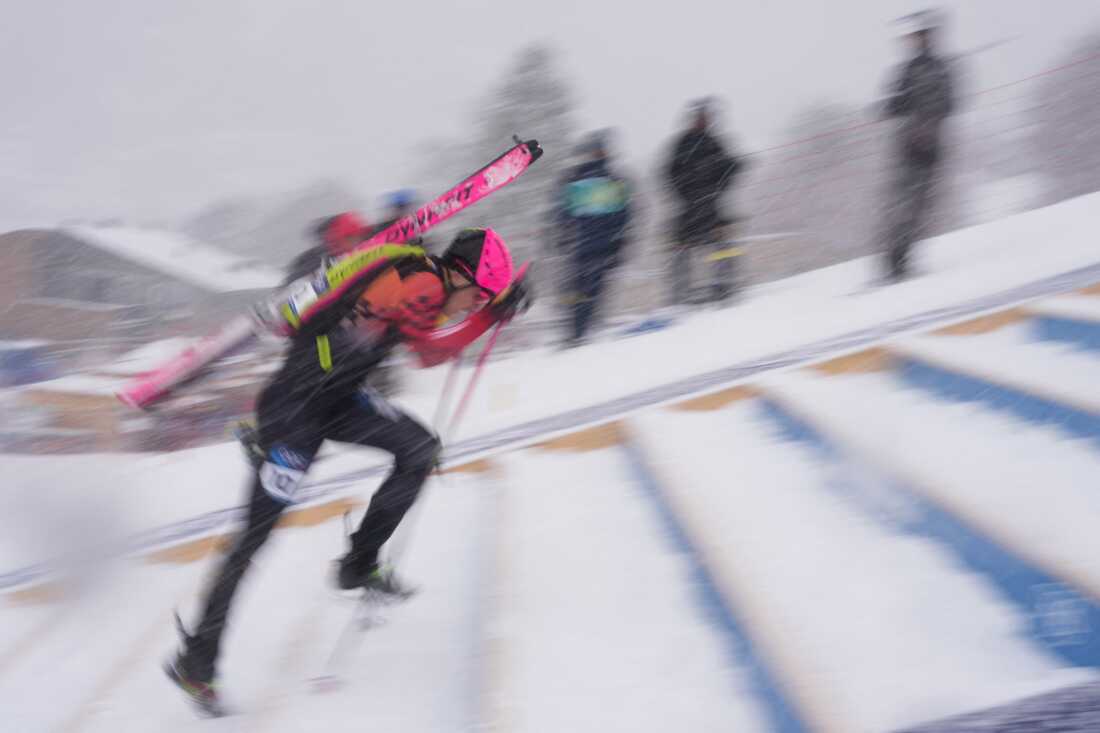 Germany's Finn Hoesch competes in men's sprint ski mountaineering on Feb. 19, 2026.