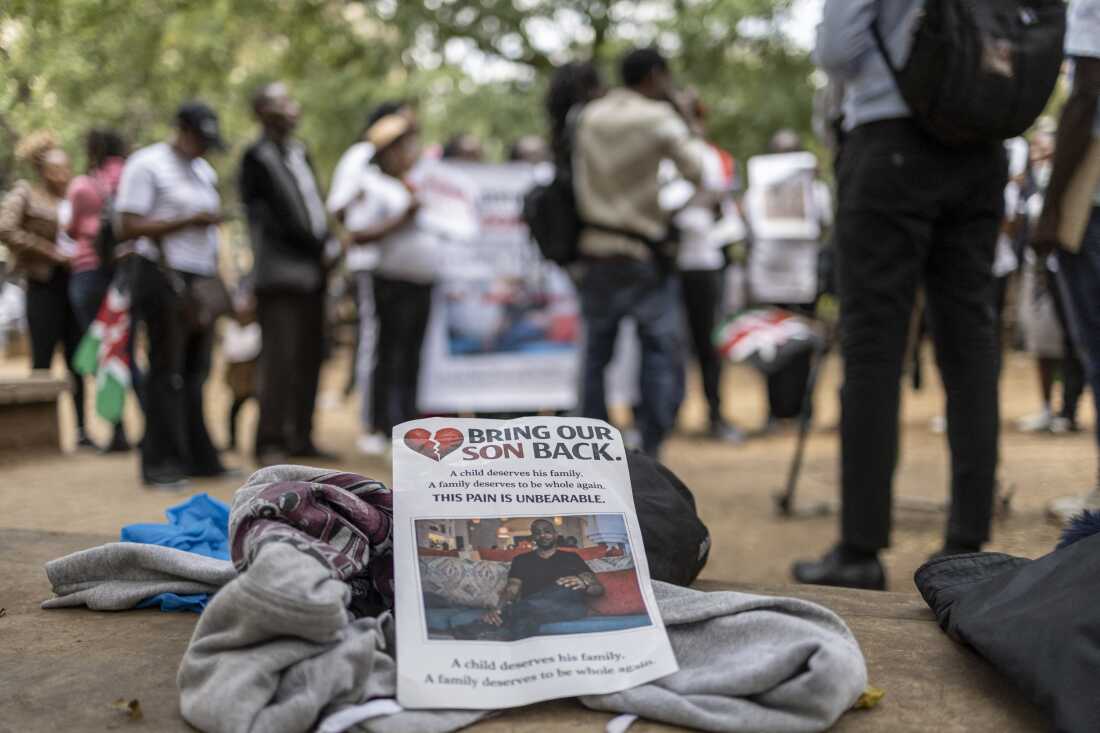 A poster showing a Kenyan conscripted by the Russian army in Ukraine is displayed during a prayer and peaceful demonstration in Nairobi on Feb. 19, 2026. According to an intelligence report presented to Kenya’s parliament, more than 1,000 Kenyans have gone to fight for Russia, most reportedly tricked into signing military contracts.