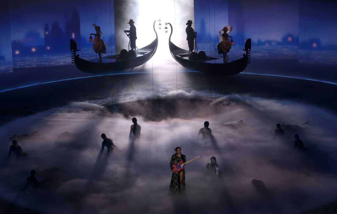 The night's musical performances brought high-tech set design to a roughly 2,000-year-old amphitheater.