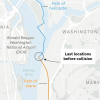 Map showing the paths of the passenger jet and Army helicopter that collided over the Potomac near Ronald Reagan Washington National Airport (DC).