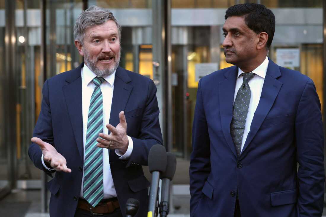 Rep. Thomas Massie (left) and Rep. Ro Khanna, seen outside the Justice Department on Feb. 9, have been leading a push in the House for a war powers vote.