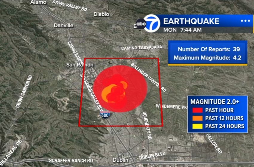  4.2 earthquake strikes near San Ramon amid swarm of over 30 tremors, USGS says
