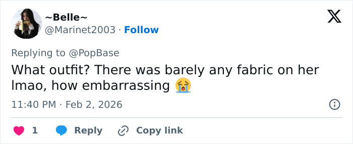 Screenshot of a social media comment criticizing Chappell Roan’s Grammys outfit, sparking online outrage discussion.