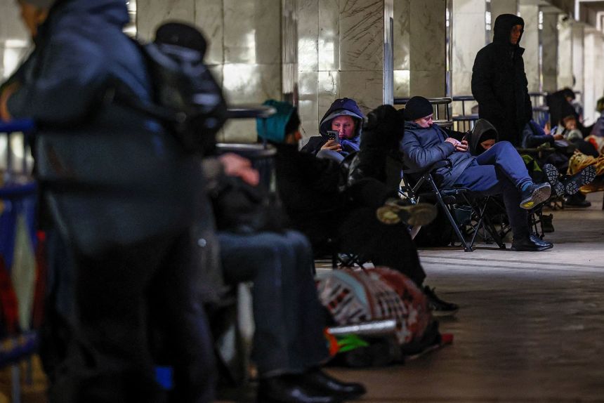 Residents take shelter inside a metro station during a Russian overnight missile and drone strike, with temperatures falling below –20°C (about -4 degrees Fahrenheit), amid Russia's attack on Ukraine, in Kyiv, Ukraine, on February 3, 2026.