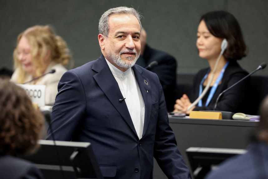 Iran's Foreign Minister Abbas Araghchi, on the day he addresses a special session of the Conference on Disarmament at the United Nations, on the sidelines of US-Iran talks in Geneva, Switzerland, on February 17, 2026.