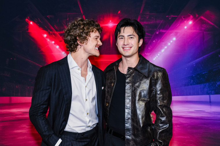 Connor Storrie, left, and Hudson Williams pose together