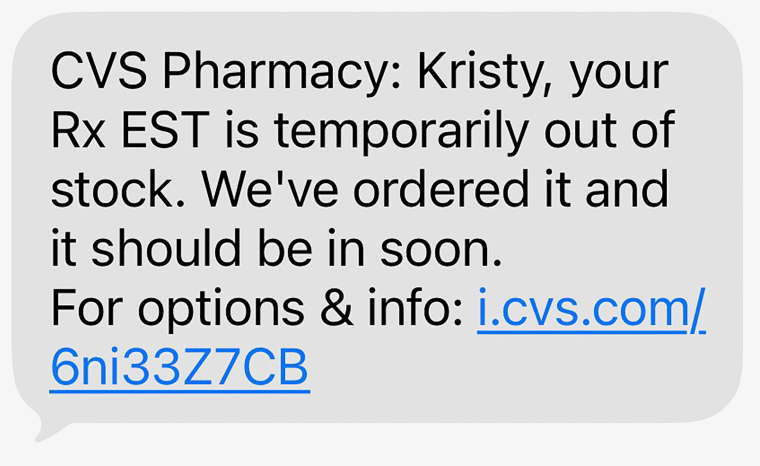 CVS Message about HRT shortage.