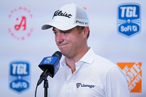 Justin Thomas speaks at a press conference