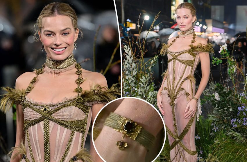  Margot Robbie wears replica of bracelet made of Brontë sisters’ hair to ‘Wuthering Heights’ UK premiere