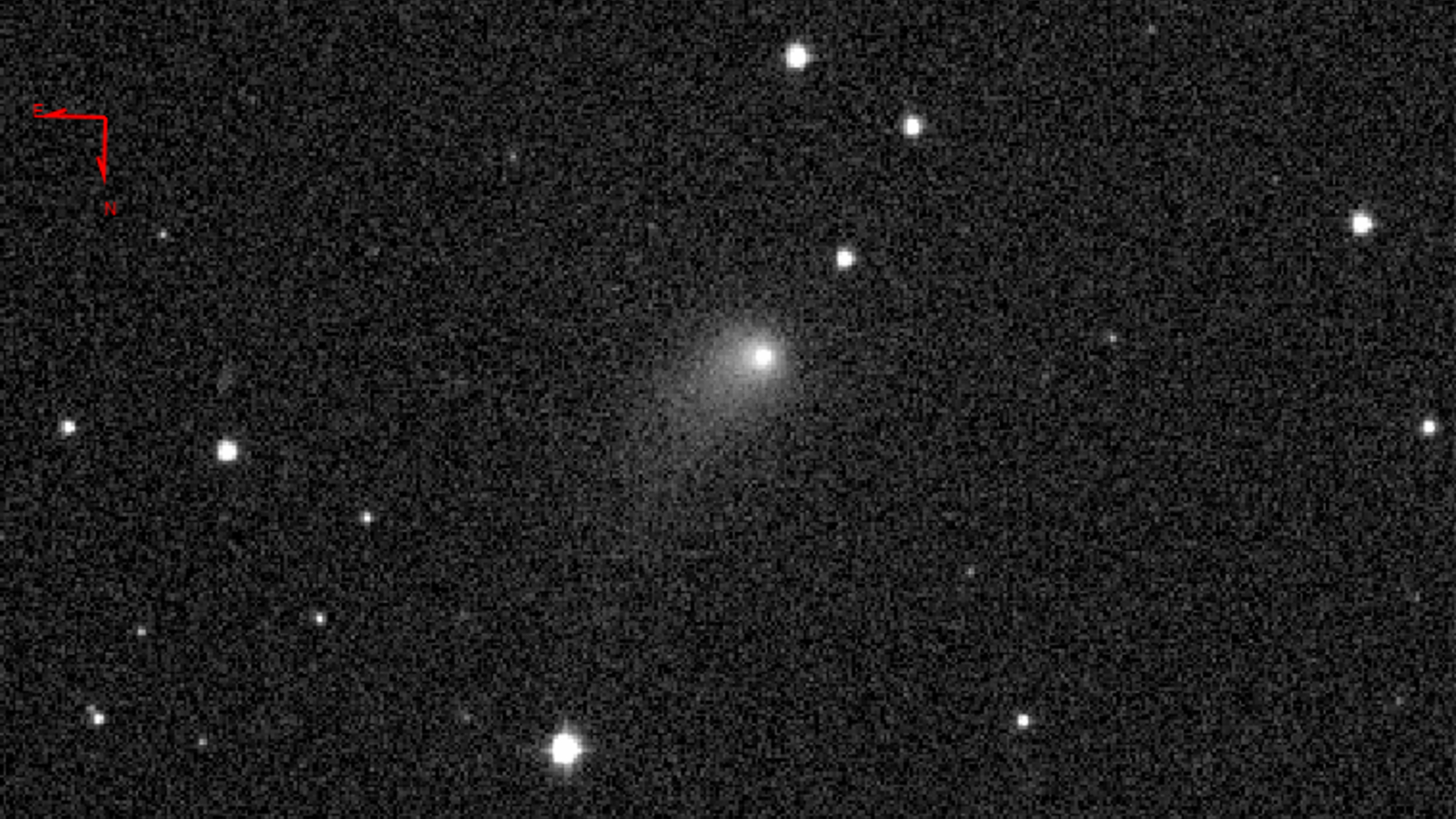 A blurry photo of the comet captured by the Zwicky Transient Facility in California on Sept. 14