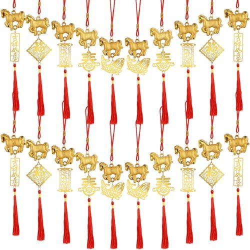 20 Pcs 2026 Chinese New Year Horse Lucky Charms Red Hanging Chinese New Year Feng Shui Decor Oriental Good Luck Charms for Home Wealth Success Good Luck (20, Chinese Characters