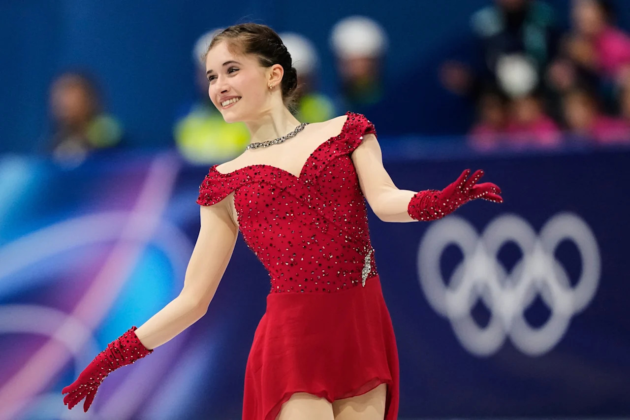 Isabeau Levito of the United States competes during the women's short program figure skating at the 2026 Winter Olympics, in Milan, Italy, Tuesday, Feb. 17, 2026. (AP Photo/Natacha Pisarenko)