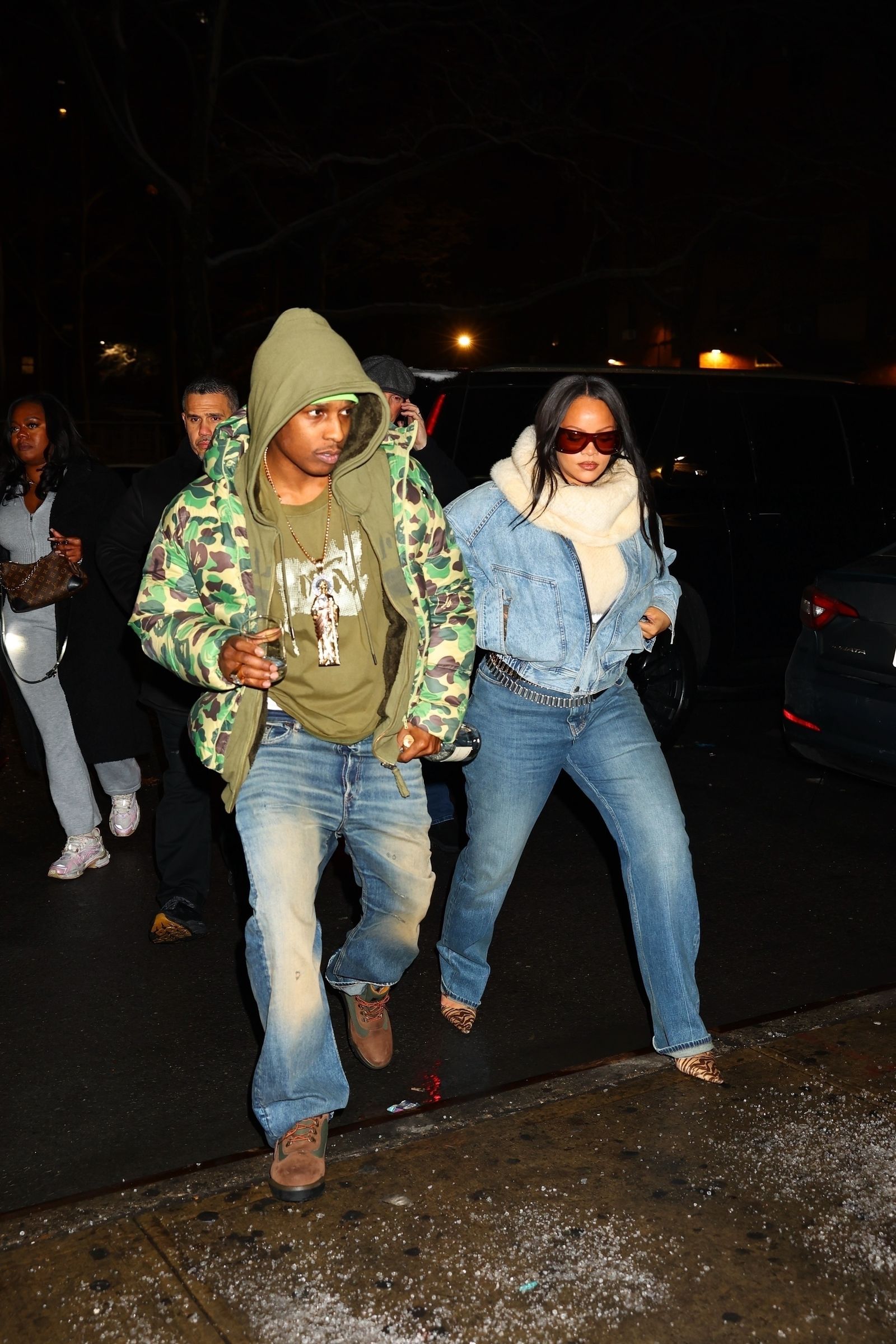 Rihanna joins ASAP Rocky at the Apollo Theater for a private Dont Be Dumb album screening in New York