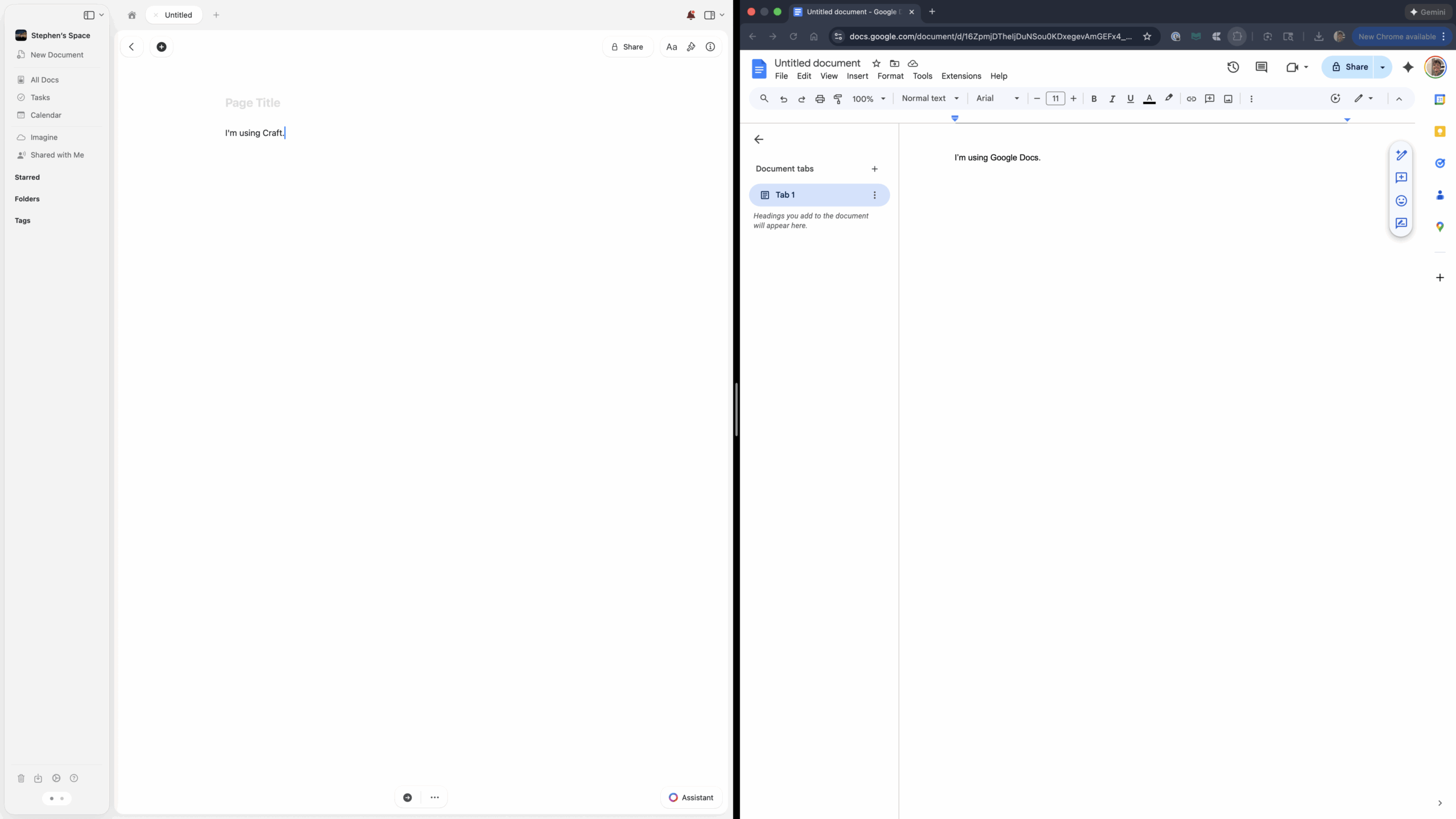 Craft UI vs Google Docs UI Craft UI vs Google Docs UI