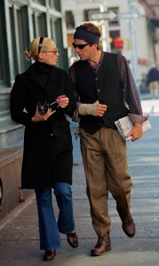 John Kennedy Jr., with his injured hand wrapped in a bandage, strolls in Tribeca with wife, Carolyn Bessette Kennedy after brunch at Bubby's. October 18, 1997. (Photo by Lawrence Schwartzwald/Sygma via Getty Images)