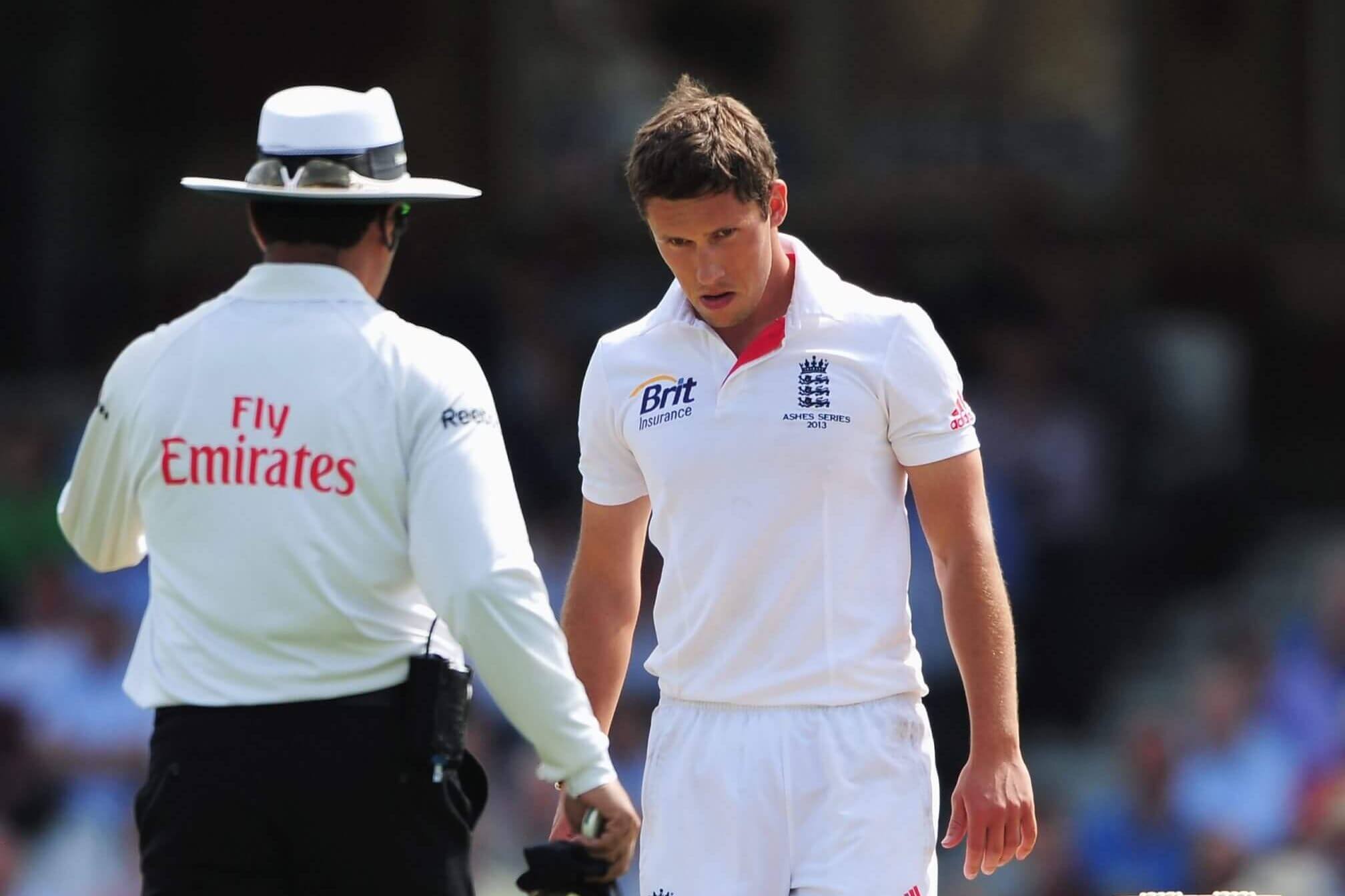 Cricketer Simon Kerrigan looks upset