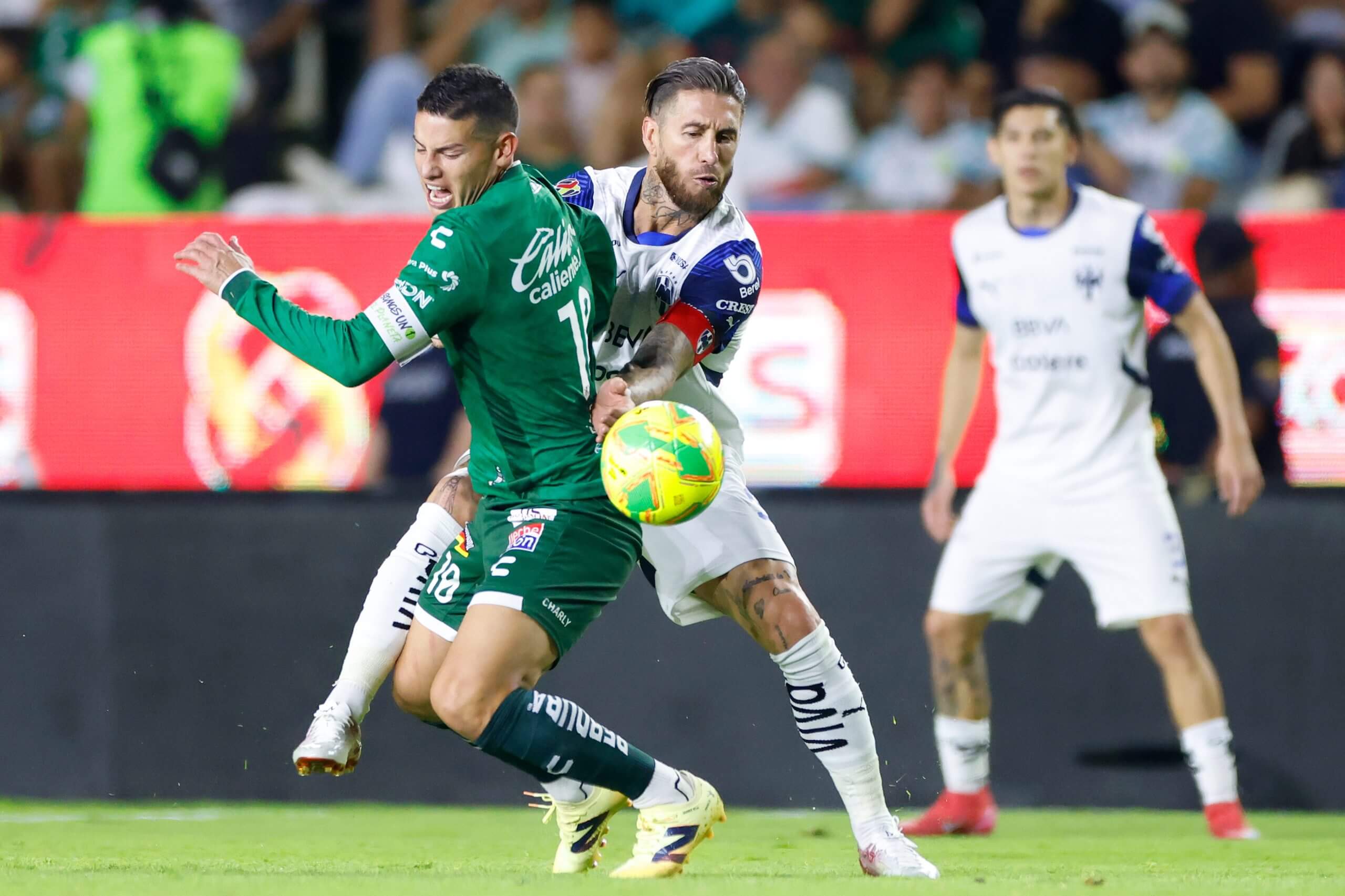 James Rodriguez and Sergio Ramos in a Liga MX match