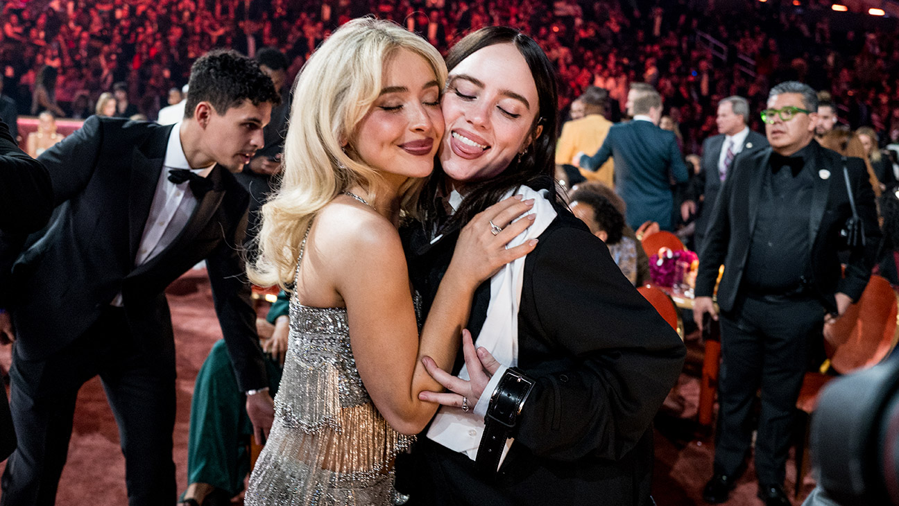 (L-R) Sabrina Carpenter and Billie Eilish attend the 68th GRAMMY Awards at Crypto.com Arena on February 01, 2026 in Los Angeles, California.