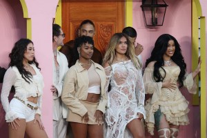 SANTA CLARA, CALIFORNIA - FEBRUARY 08: Karol G (2R) and Cardi B (R) perform onstage during the Apple Music Super Bowl LX Halftime Show at Levi's Stadium on February 08, 2026 in Santa Clara, California. (Photo by Chris Graythen/Getty Images)