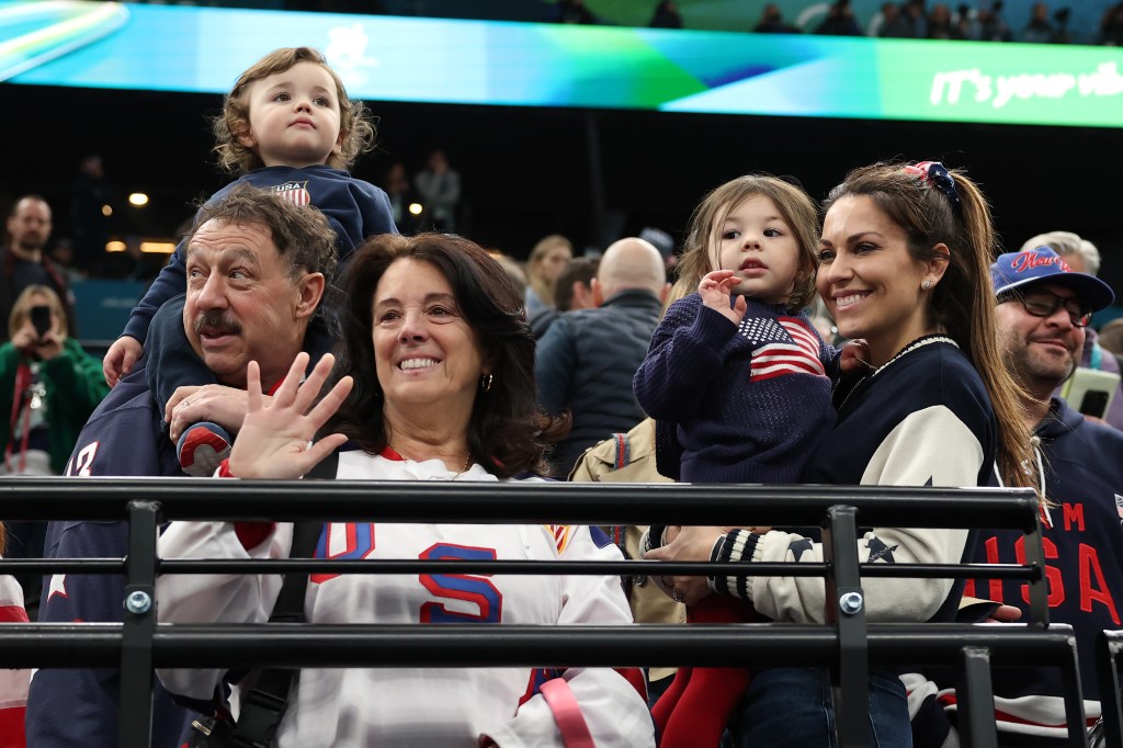 The family of the late Johnny Gaudreau celebrate after the Men's Gold Medal match between Canada and the United States on day 16 of the Milano Cortina 2026 Winter Olympic games at Milano Santagiulia Ice Hockey Arena on February 22, 2026 in Milan, Italy.