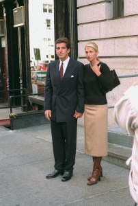 UNITED STATES - OCTOBER 06: John F. Kennedy Jr. and bride Carolyn Bessette Kennedy stand in front of their apartment in Tribecca. (Photo by Jon Naso/NY Daily News Archive via Getty Images)