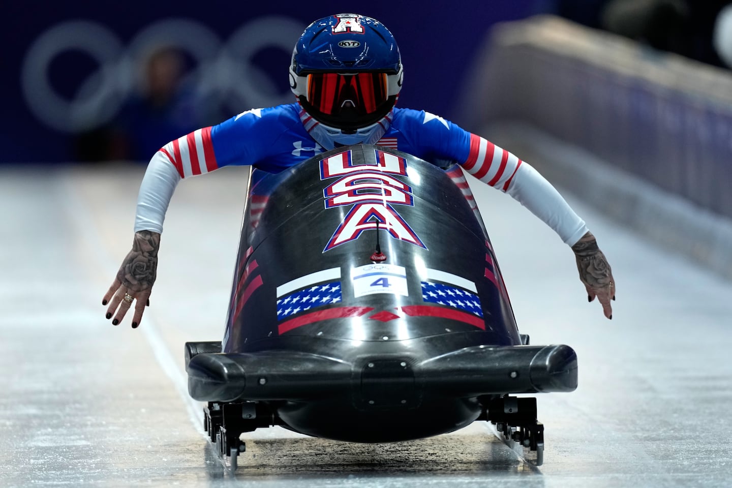 American Kaillie Humphries starts a women's monobob run on Sunday.