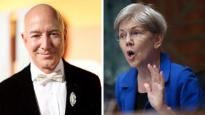 Washington Post owner Jeff Bezos and Sen. Elizabeth Warren (D-Massachusetts) (Getty Images)