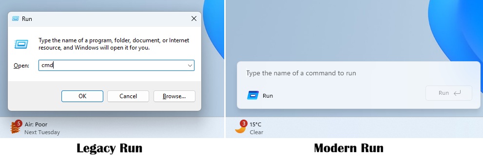 Legacy run vs modern run