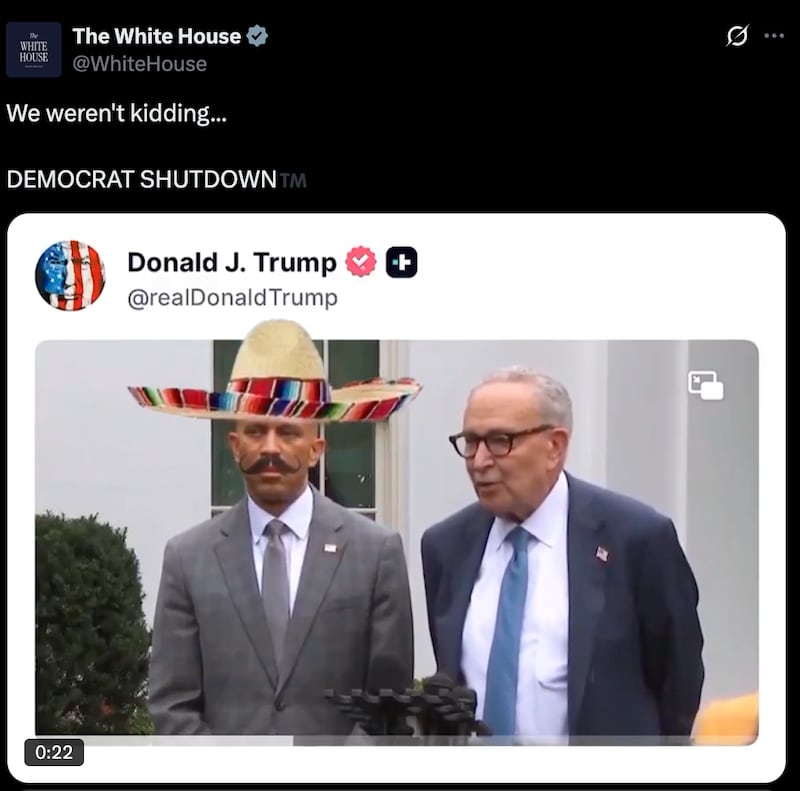 The White House account once again posts racist sombrero meme