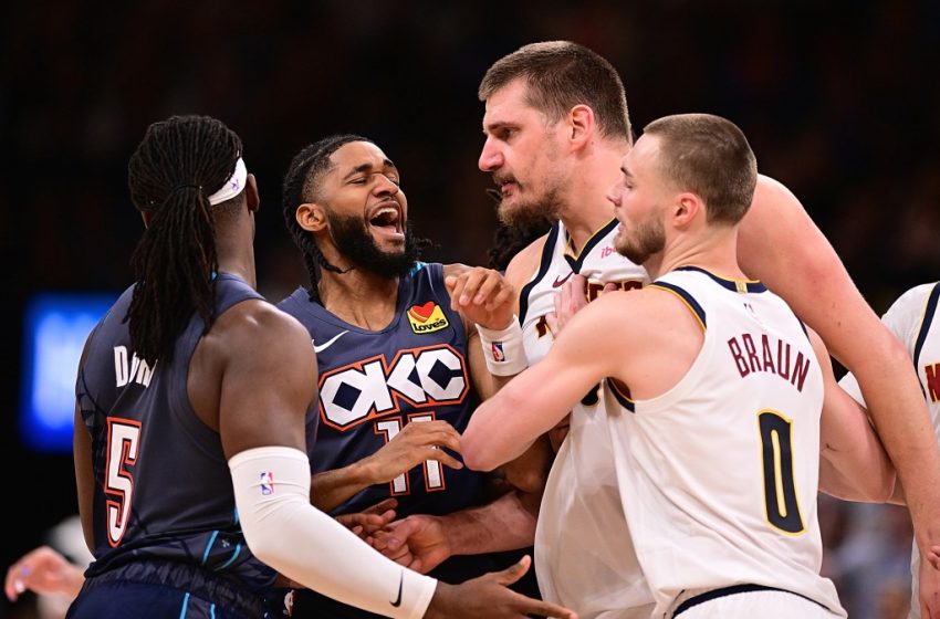  Nikola Jokic charges Lu Dort after trip foul in Nuggets-Thunder OT thriller
