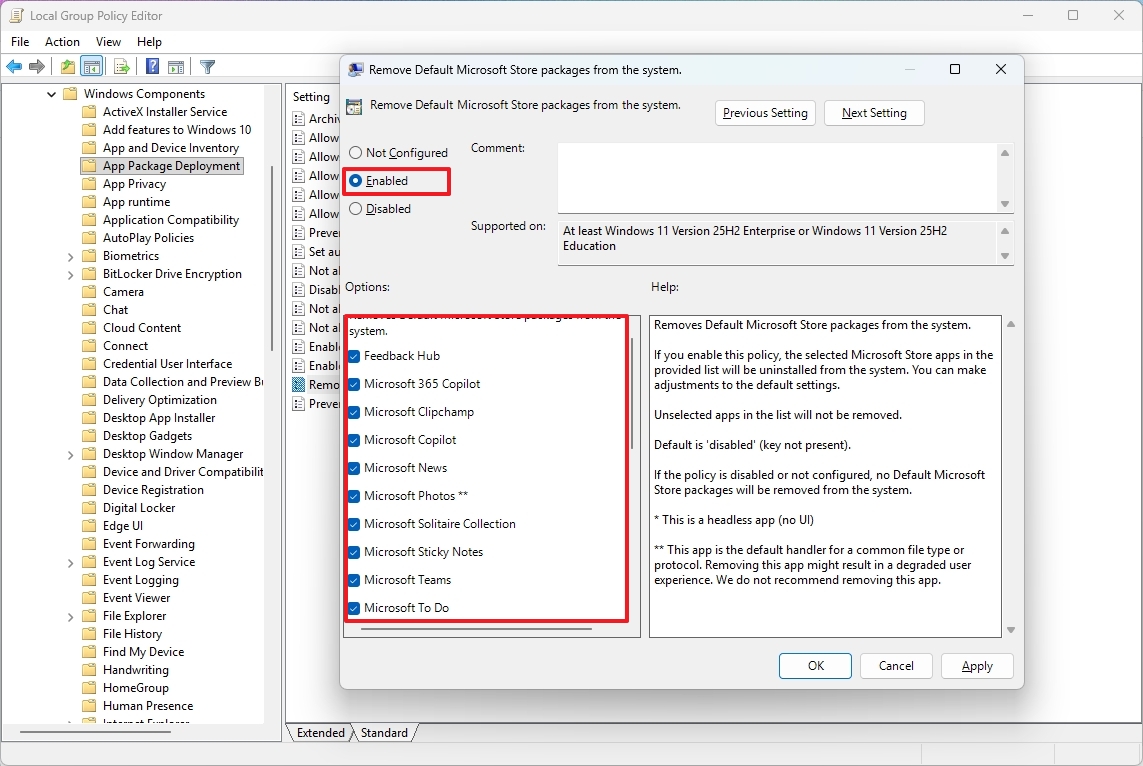 Group Policy debloat Windows 11 option