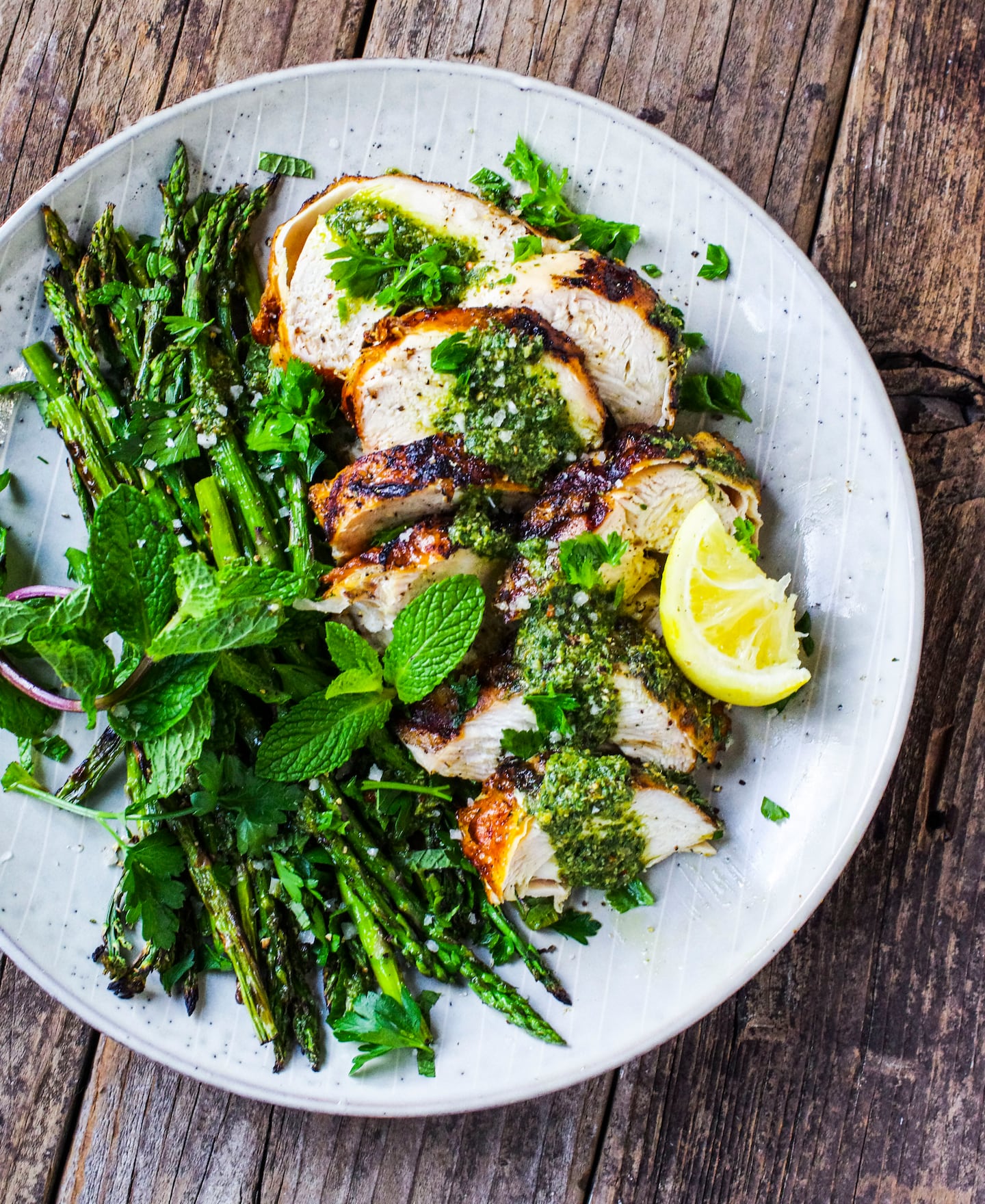 Grilled Chicken Breasts with Mint Salsa Verde.