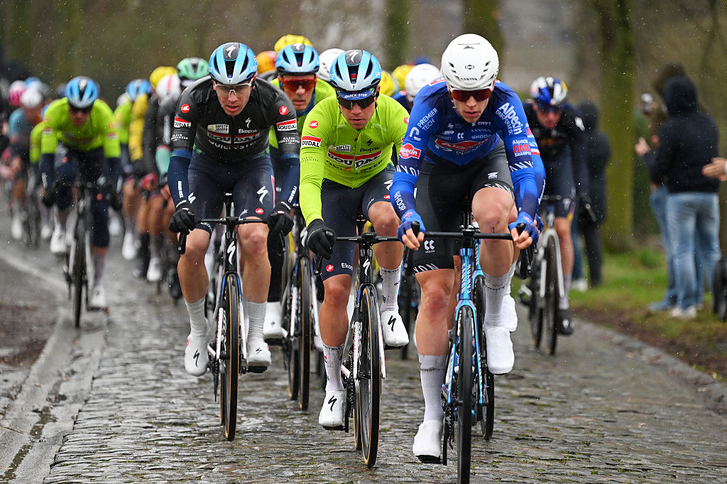 NIVONE, BELGIUM - FEBRUARY 28: Casper Pedersen of Denmark and Team Soudal Quick-Step competes during the 21st Omloop Het Nieuwsblad 2026, Men&amp;apos;s Elite a 207.2km one day race from Ghent to Ninove / #UCIWT / on February 28, 2026 in Ninove, Belgium. (Photo by Tim de Waele/Getty Images)