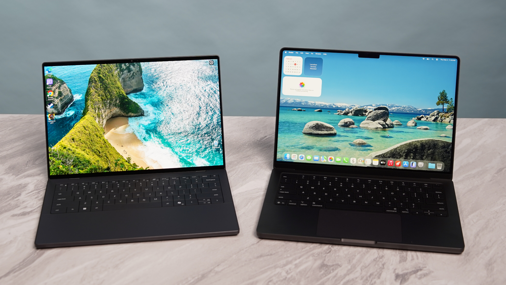 Dell XPS 14 side by side with the MacBook Pro M5