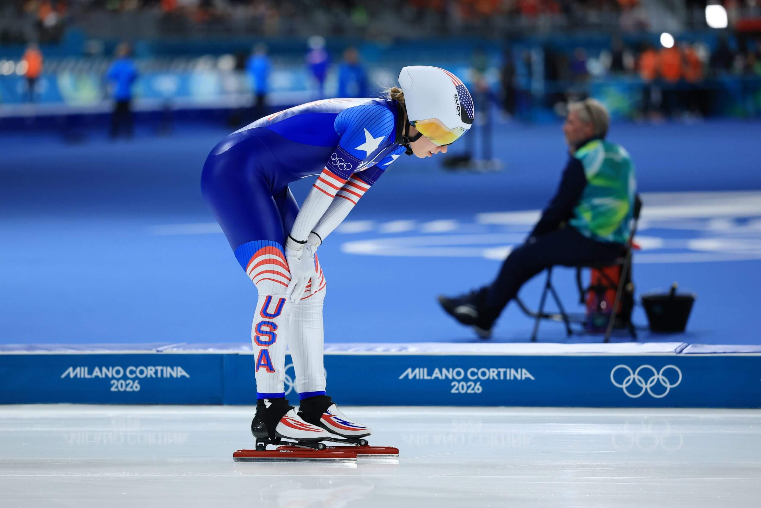 Greta Myers and her women's team pursuit teammates lost to Japan in the bronze medal race.
