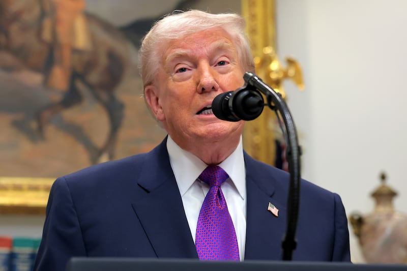 WASHINGTON, DC - FEBRUARY 12:  U.S. President Donald Trump speaks during an event to announce a rollback of the 2009 Endangerment Finding in the Roosevelt Room at the White House on February 12, 2026 in Washington, DC. The Trump administration will repeal the 2009 central scientific finding that allows the EPA to regulate climate-warming emissions.  (Photo by Anna Moneymaker/Getty Images)